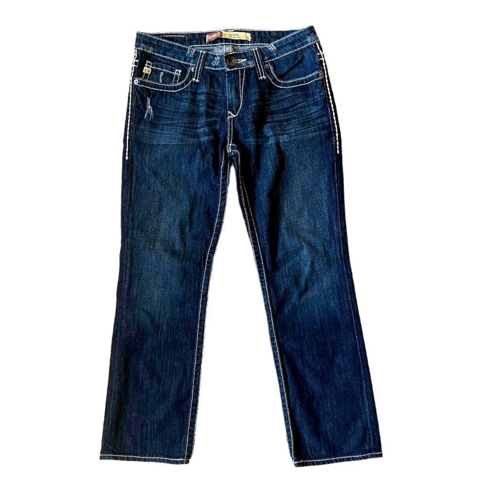 Big Star Dark Blue Maddie Mid-Rise Jeans, White Stitching, Sequins, Size 28
